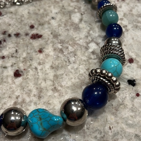 Faux Turquoise bib necklace with oversized beads, fashion necklace 8”+3”extender - Picture 9 of 10